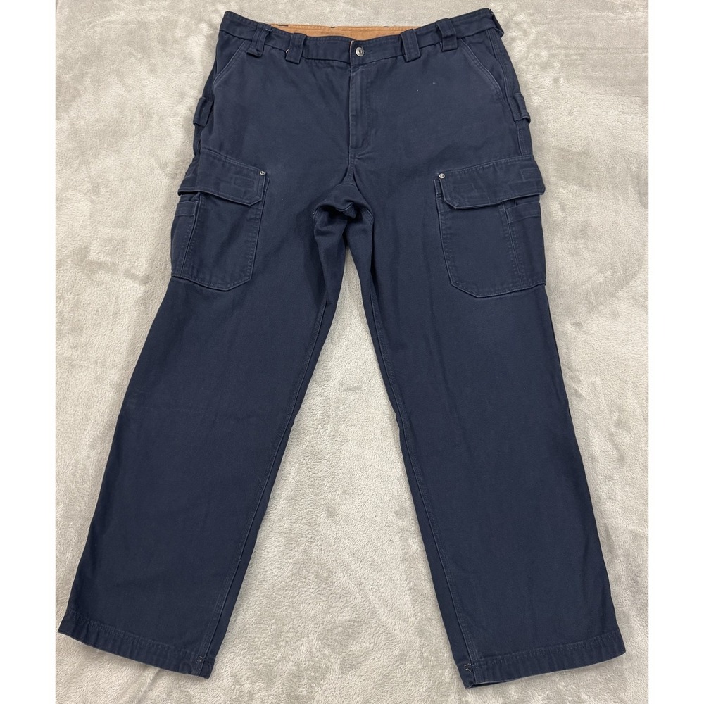 Duluth Trading Fire Hose Pants Mens 42x34 Blue Canvas Gusseted Hammer Loop Cargo